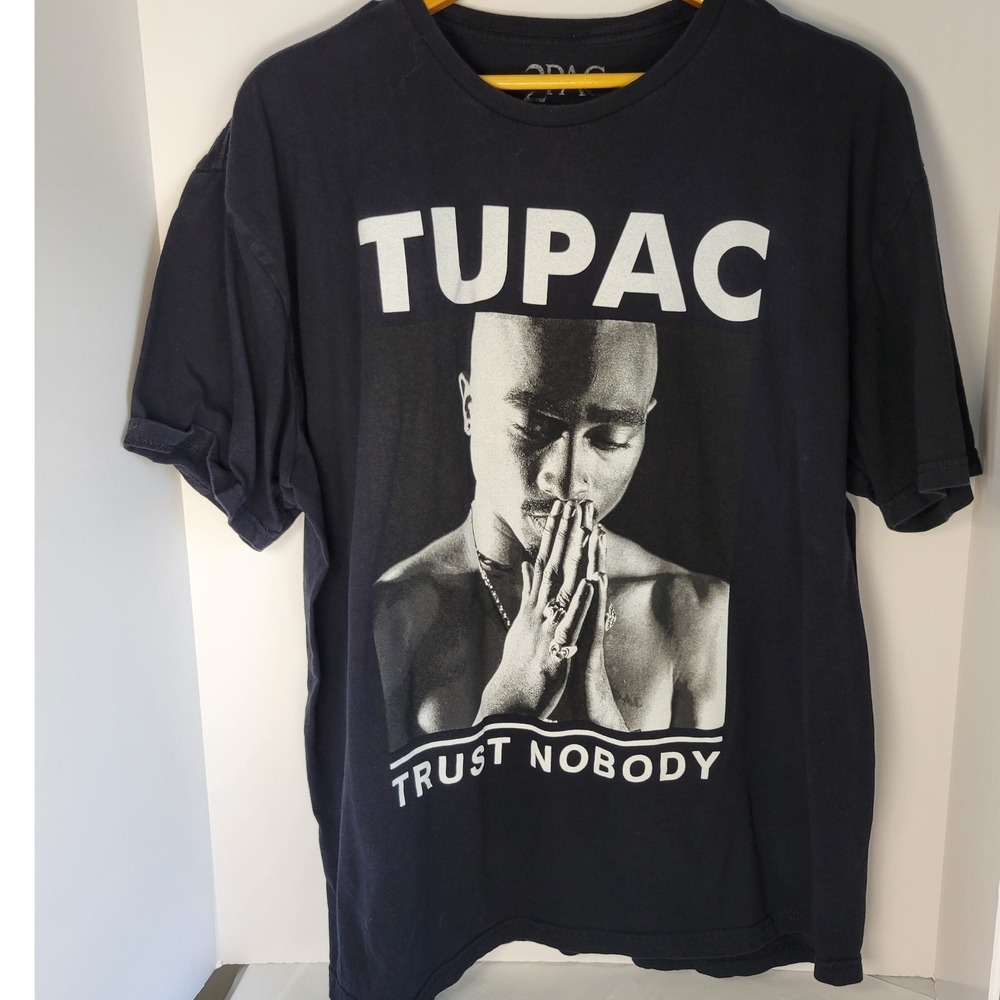 2Pac Tupac Trust Nobody Graphic T-Shirt Mens 2XL Black Hip Hop Rap Tee Cotton